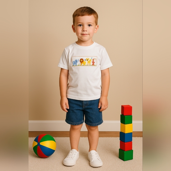 🦁Classic Whimsy Toddler Jungle Animal Smocked Tee Kids Size 5 - Picture 2 of 9